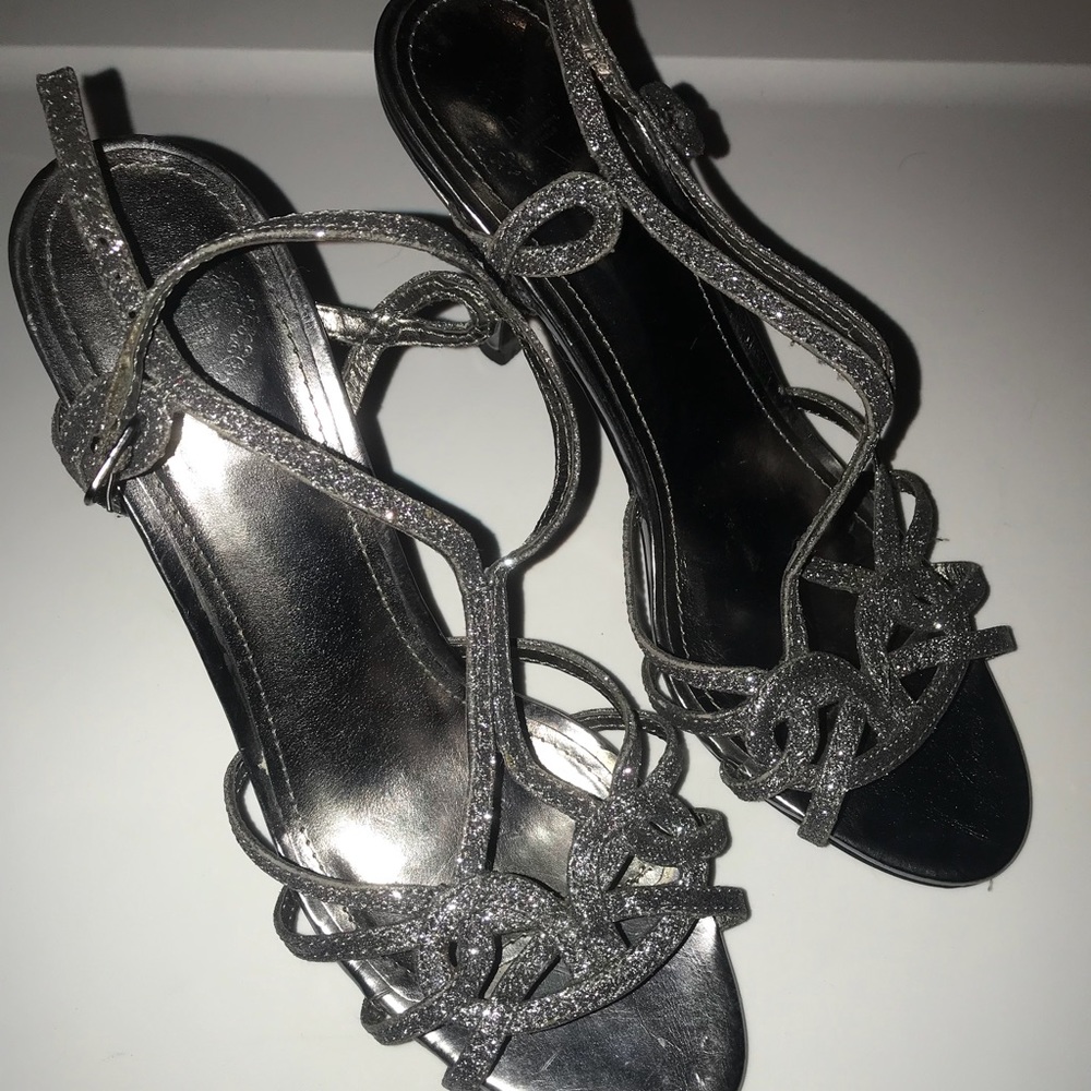 Gray sparkly heels